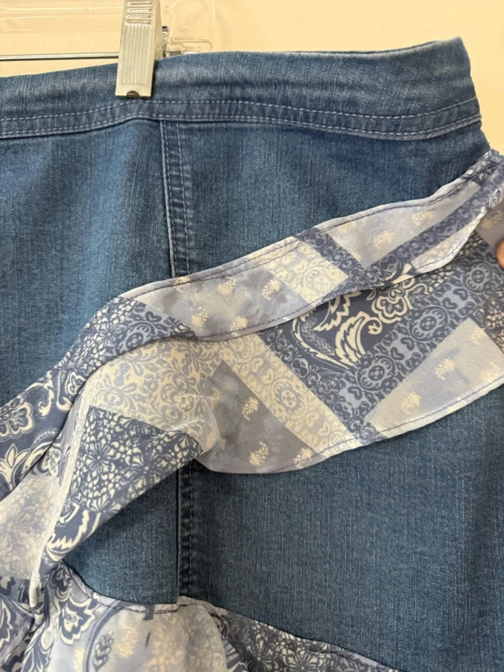Denim & Paisley Patchwork Ruffled Denim Skirt Womens Size 26W Plus Size 3X - Picture 9 of 11